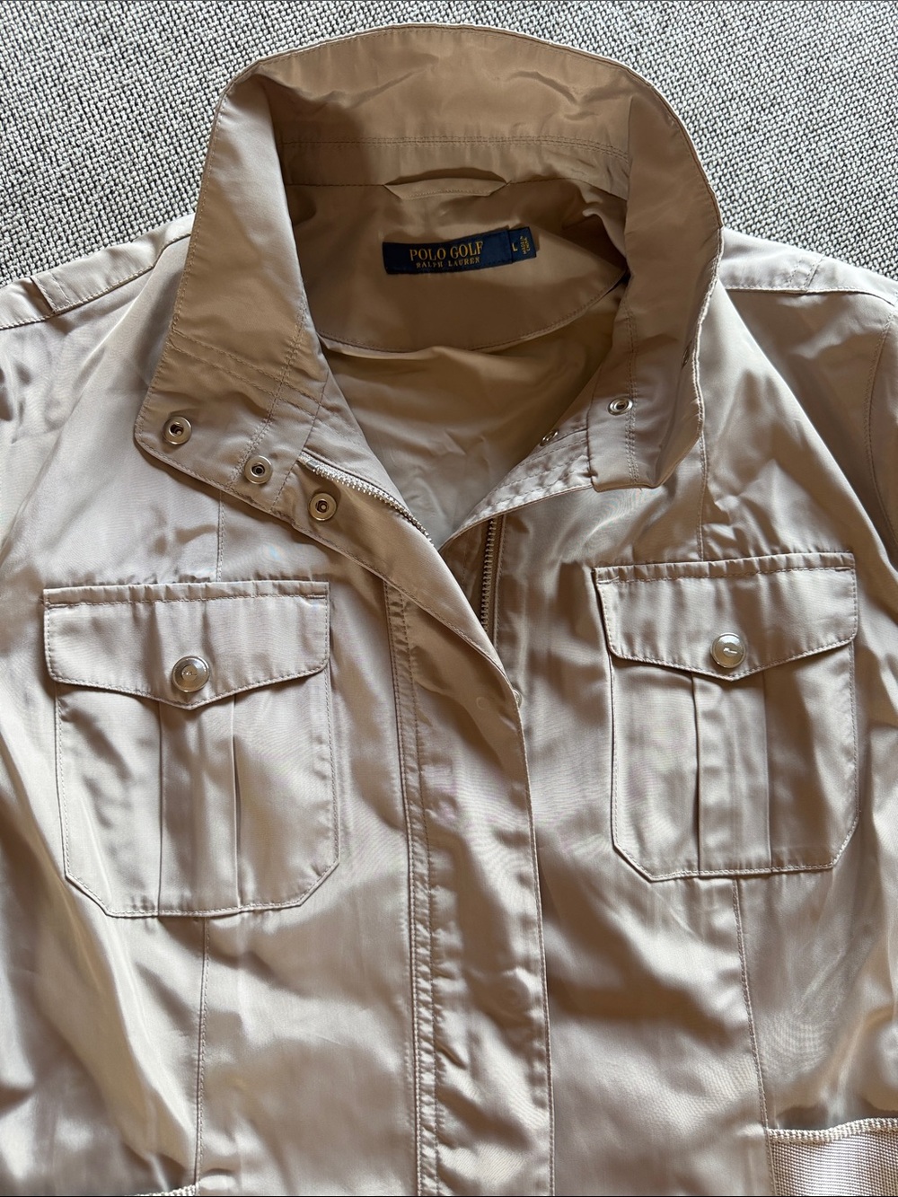 Polo Golf by Ralph Lauren Light Beige Rain Jacket with Snap Pockets Women sz Lg